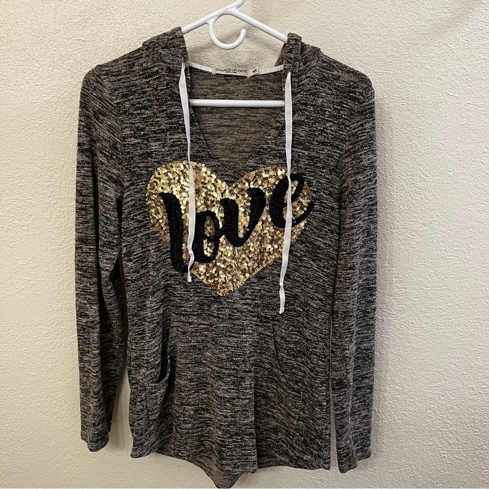 Chance or Fate Love Charcoal Knit Hoodie (Size Small)